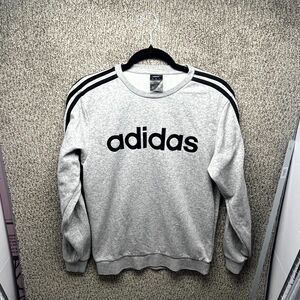 Adidas Essentials Sweatshirt Mens Small Heather Gray 3 Stripes Cotton Authentic